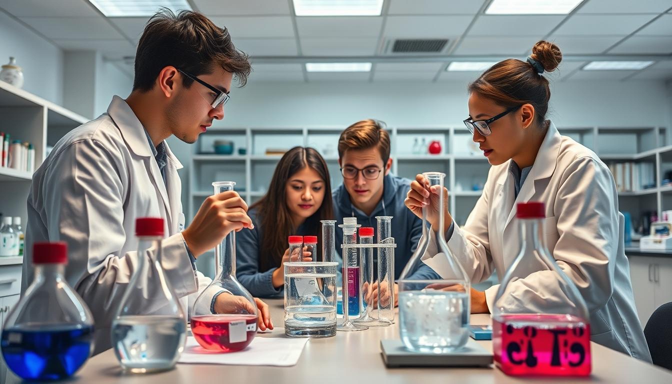 Students studying together in modern classroom